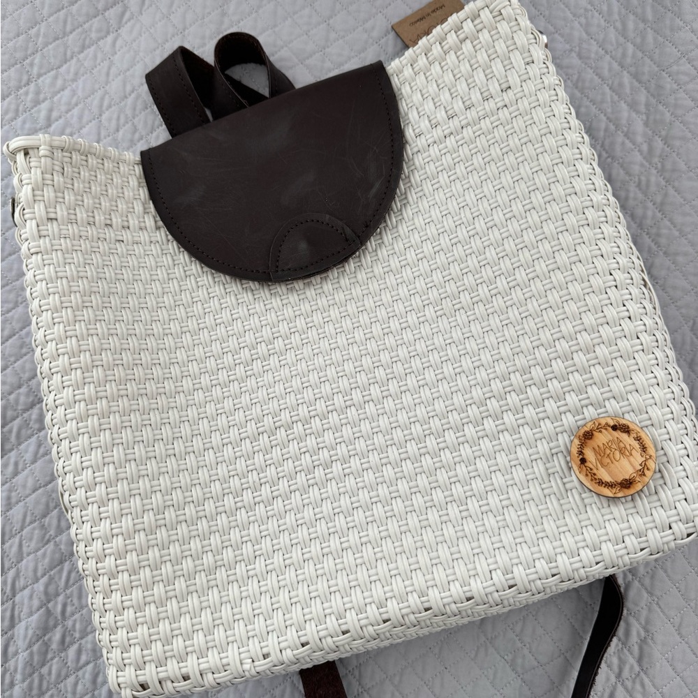 Maria Victoria Brown and White Handmade backpack by artisans in Mexico.